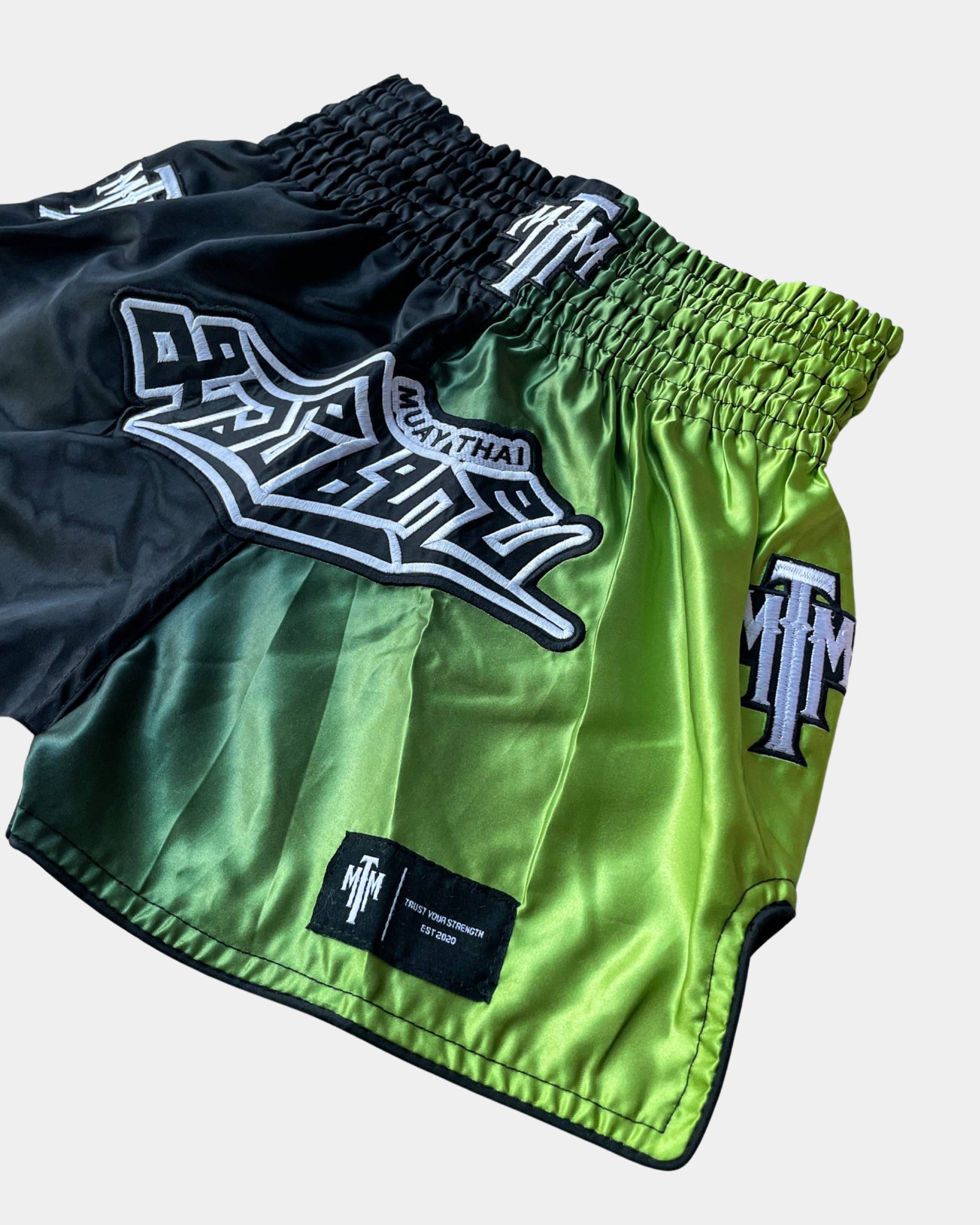 "LIME BLAZE" GRADIENT MUAY THAI SHORTS - LIMEGREEN/BLACK