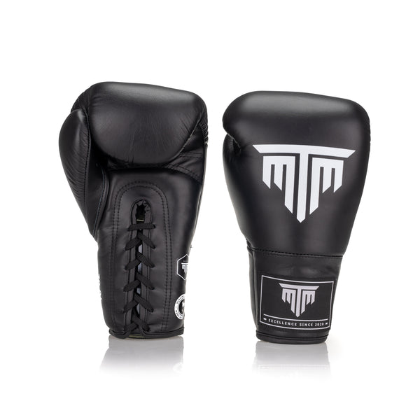 PRO LACE UP BOXING GLOVES - BLACK